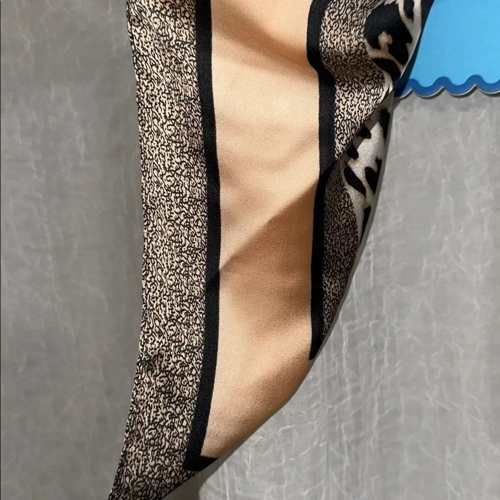 SUNDAY • STATE Ivory Beige Black Animal Leopard Print Hair Neck Scarf & Brooch